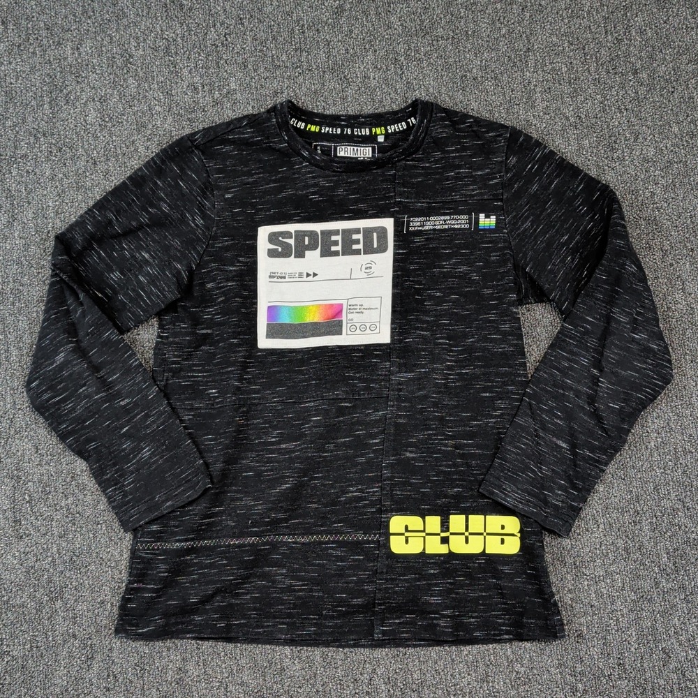Primigi Black Lab Racing Graphic Long Sleeve Tee Size 8 Black Space Dye Techwear